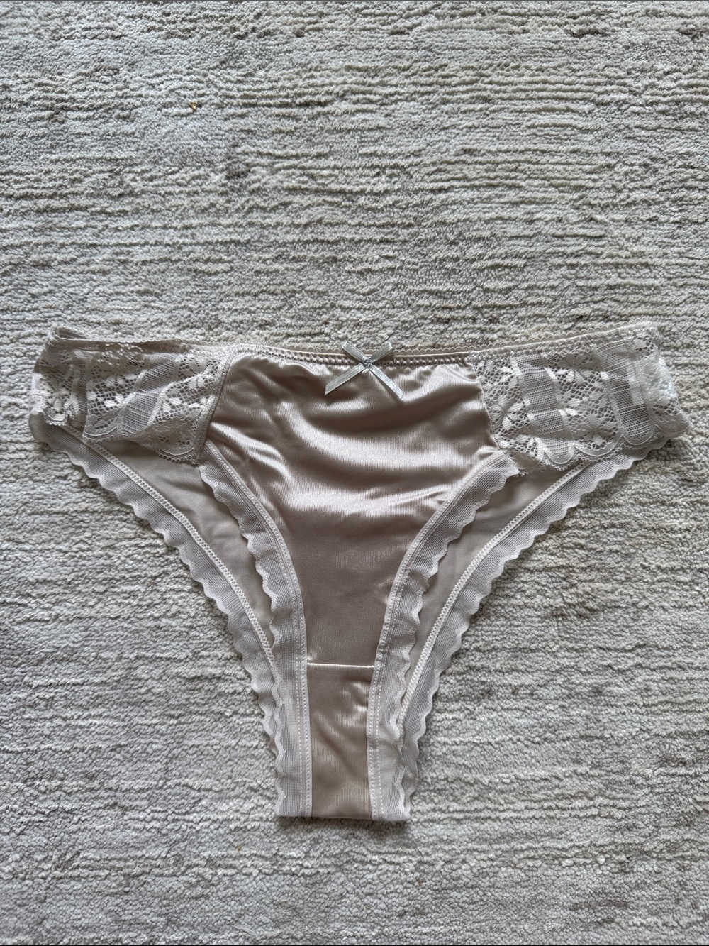 Silky Lace Trim Bikini Panty in Light Taupe